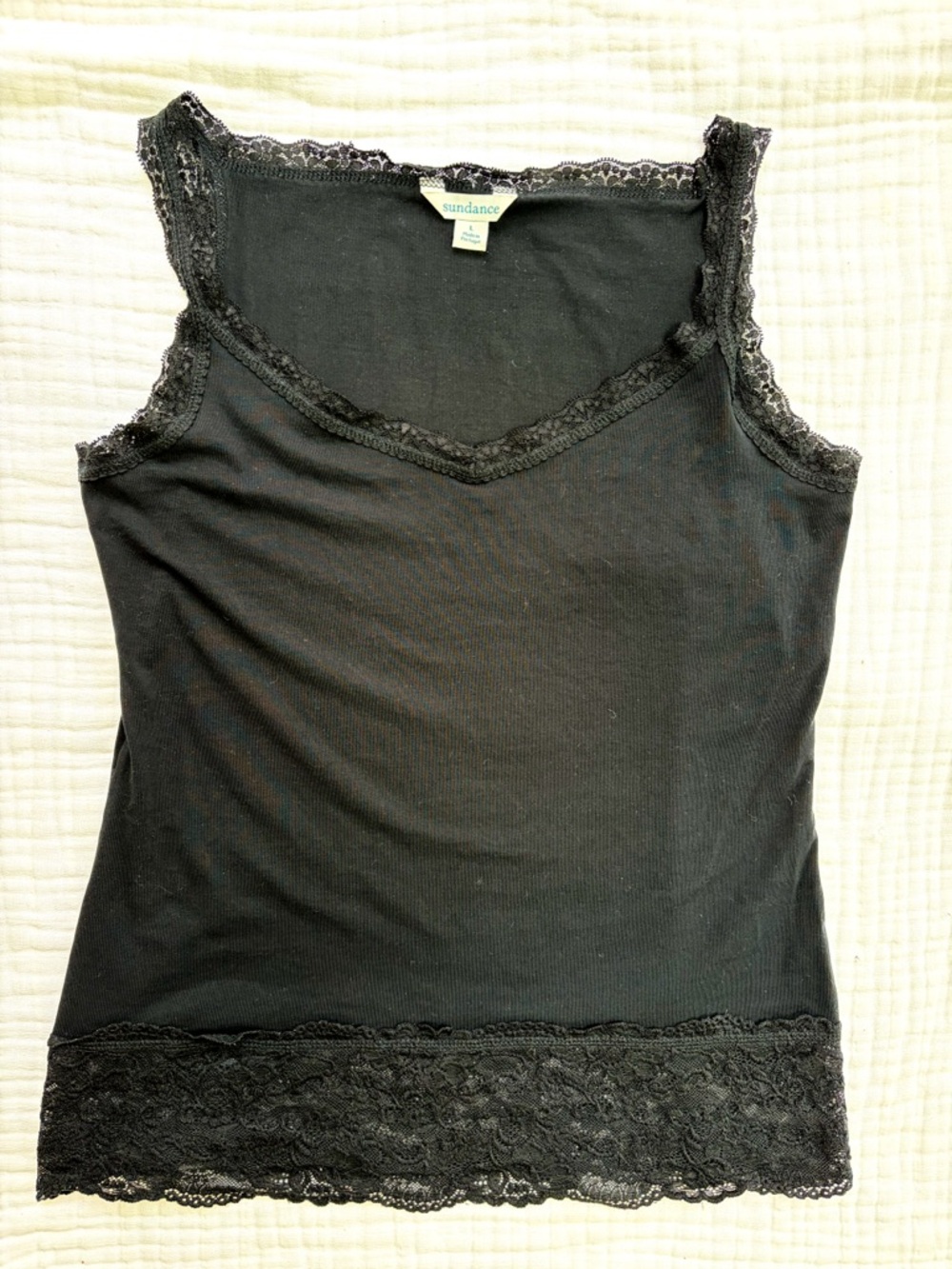 Sundance Lace Trim Cami Black Y2K Layering Tank Cottagecore L
